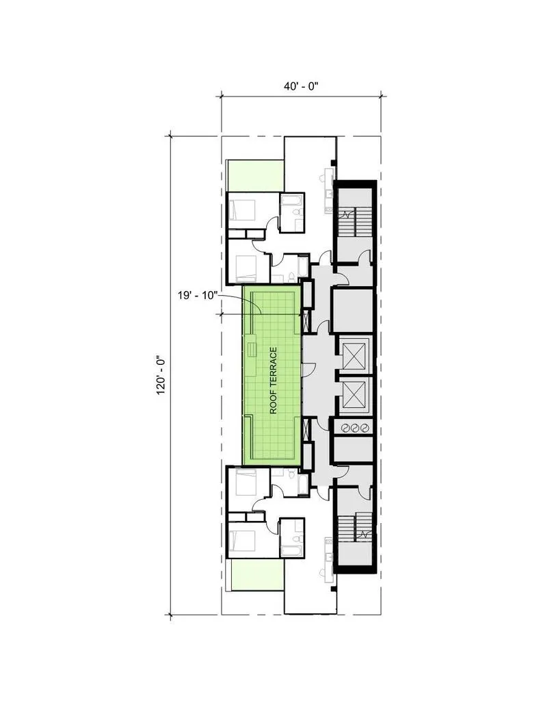 Top floor site plan of 921 O'Farrell in San Francisco, Ca.