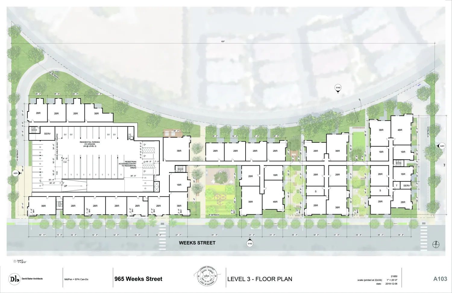 Level three site plan for Colibrí Commons in East Palo Alto, California.