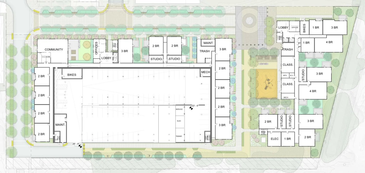 Ground level site plan for Midway Village Phase 1 in Daly City, Ca.