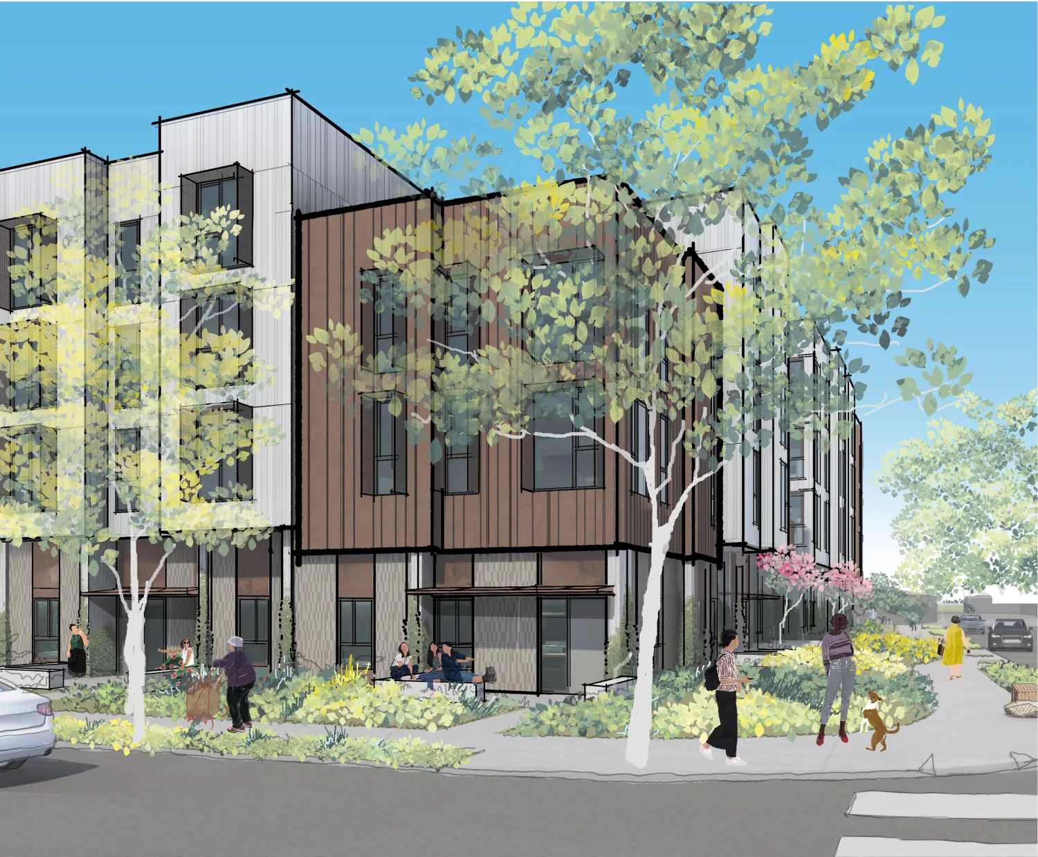 Exterior rendering of La Avenida in Mountain View, California.