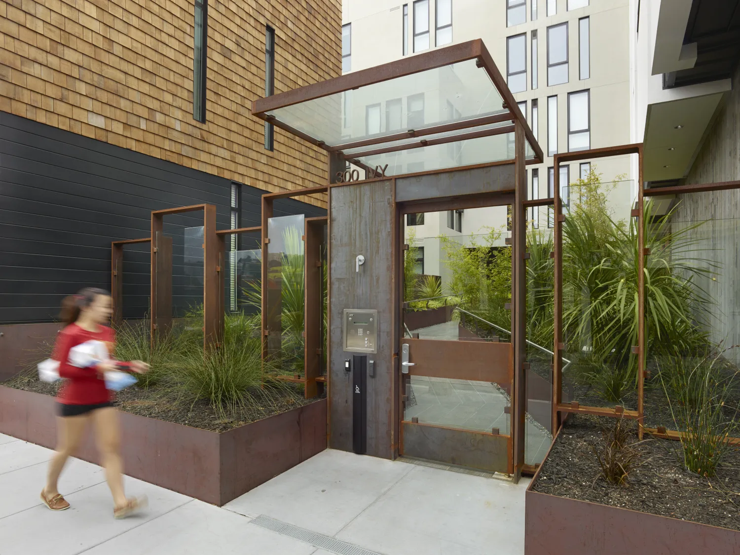 Exterior view of gate at 300 Ivy in San Francisco, CA.