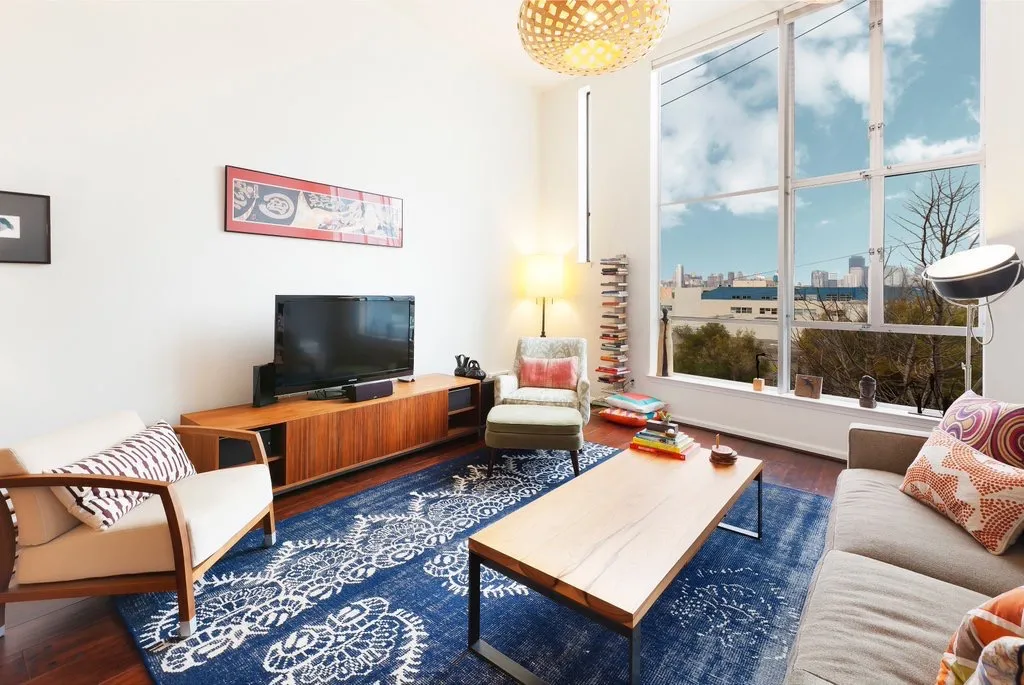 Living room inside 18th & Arkansas/g2 Lofts in San Francisco.