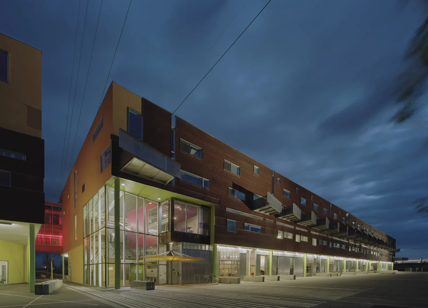 Exterior view of the entry Taxi 2 at night in Denver, Colorado. 