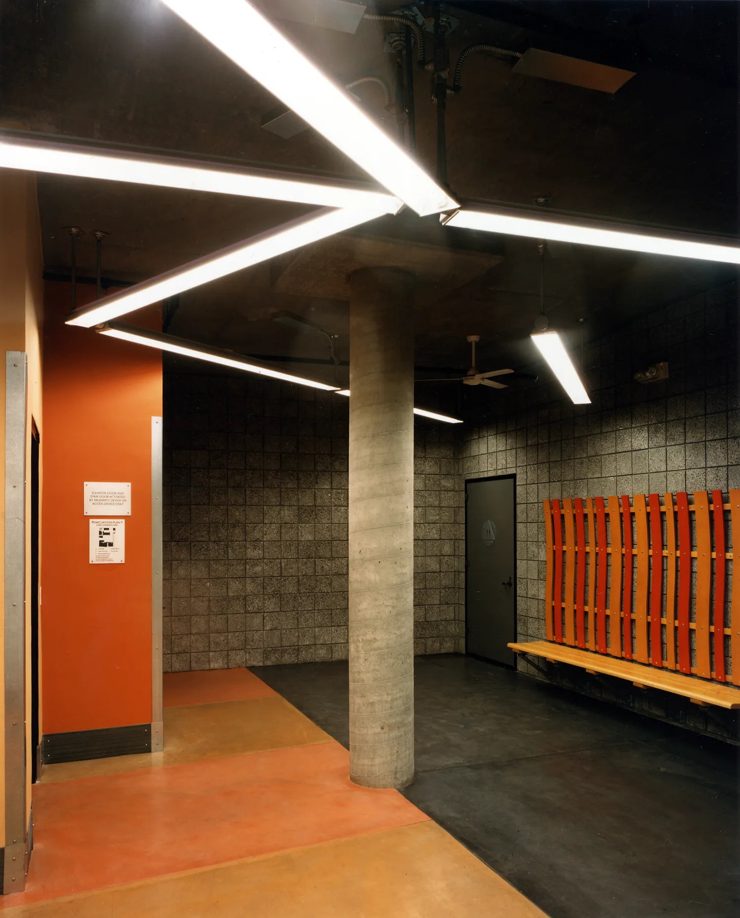 Interior of the lobby entrance at Manville Hall in Berkeley, California.