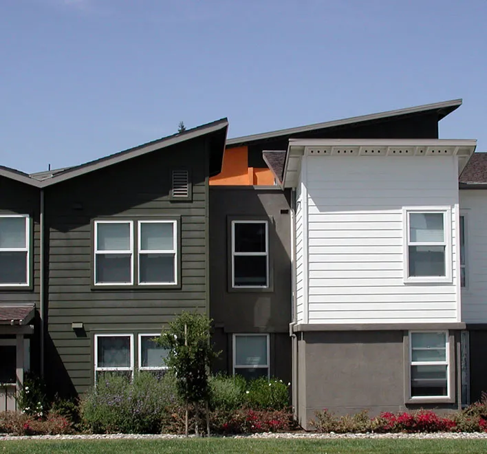 Exterior elevation at Stoney Pine Villa in Sunnyvale, California.