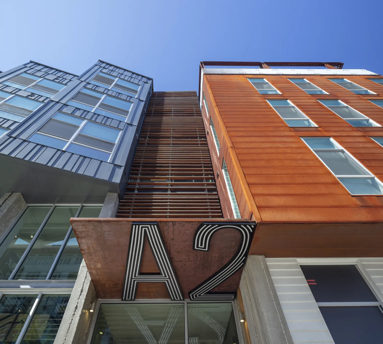 Exterior view of A2 Apartments in Baltimore, Maryland.