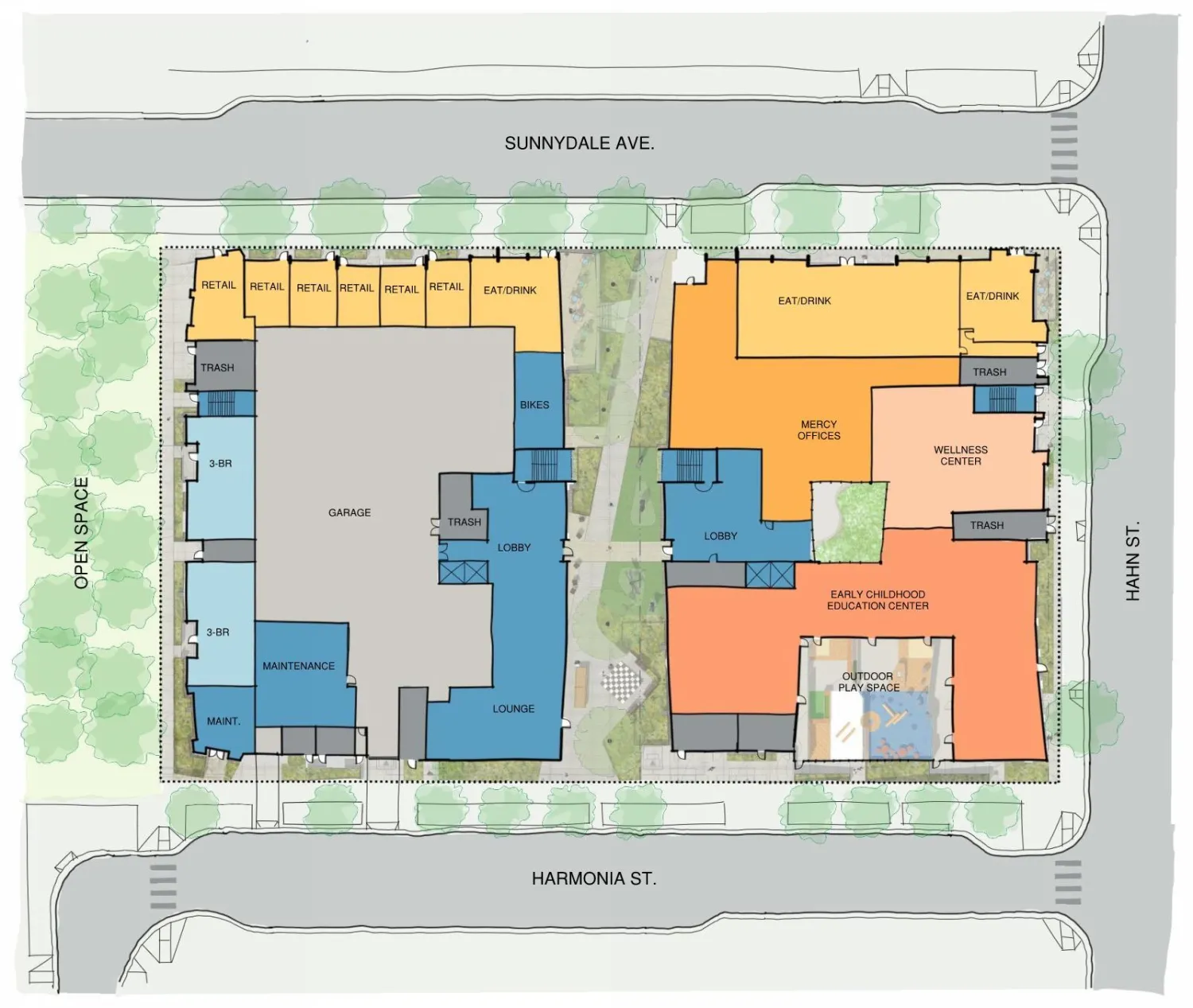 Ground level site plan for  Sunnydale Block 3 in San Francisco.
