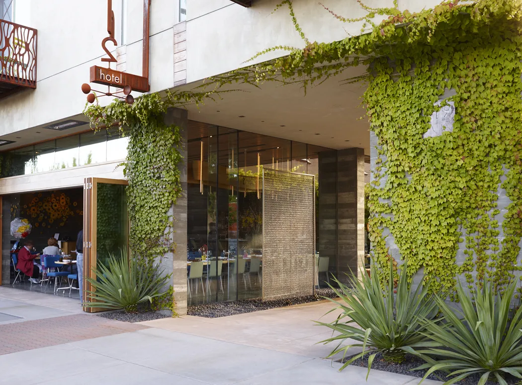 Corner of Spoonbar and entrance to h2hotel in Healdsburg, Ca.