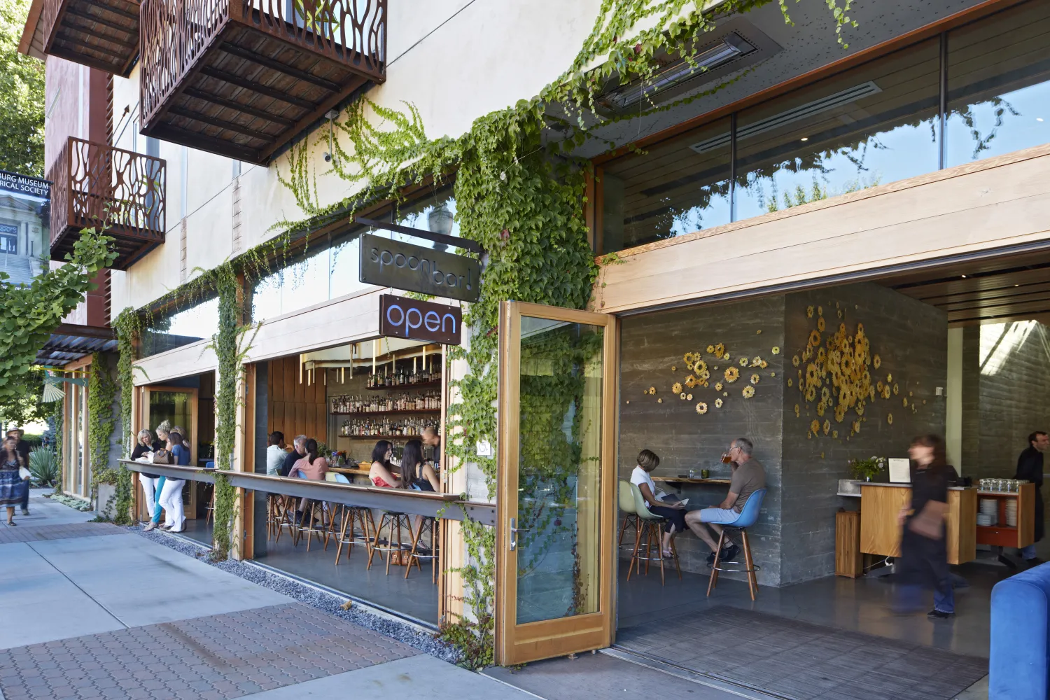 Spoonbar opens up to the street at h2hotel in Healdsburg, Ca.