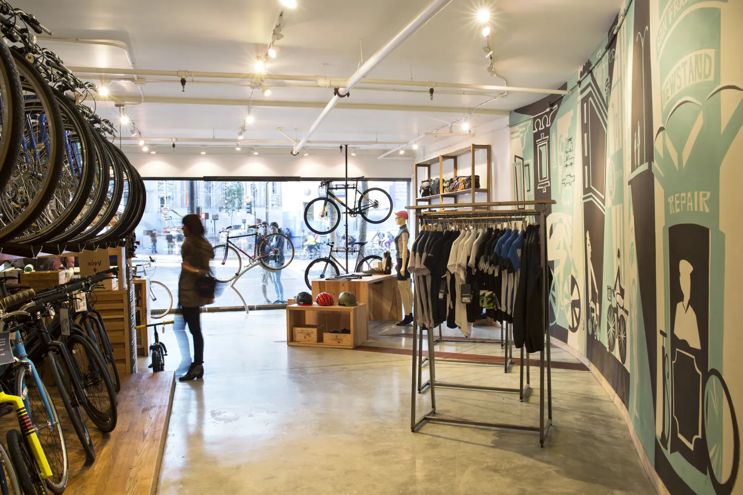Interior view of Huckleberry Bicycles in San Francisco.
