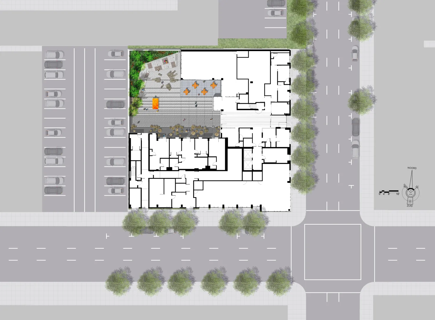 Level one site plan for 555 Larkin in San Francisco.