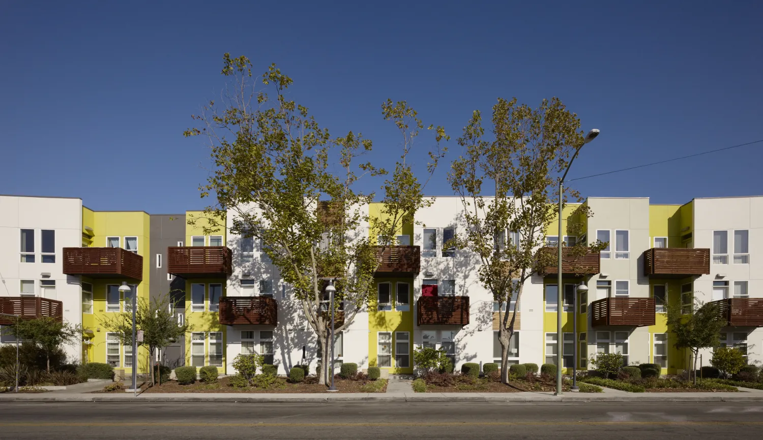 Exterior view of Tassafaronga Village in East Oakland, CA. 