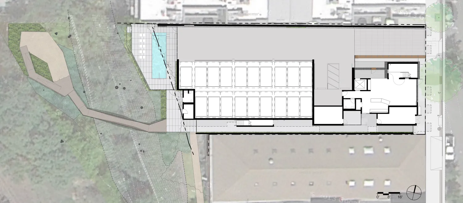 Ground level site plan for Harmon Guest House in Healdsburg, Ca 