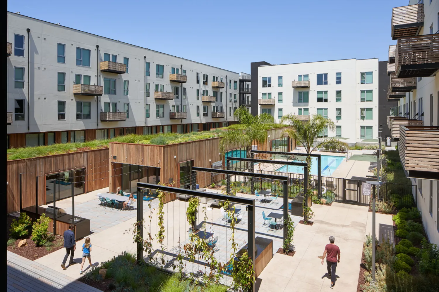 View of the courtyard in Union Flats in Union City, Ca.