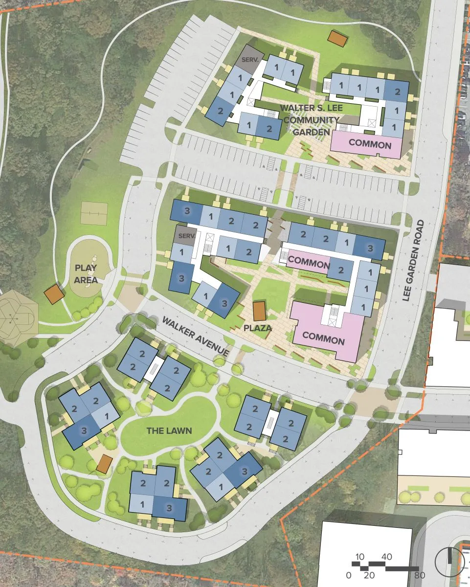 Ground level site plan for Lee Walker Heights in Asheville, North Carolina.