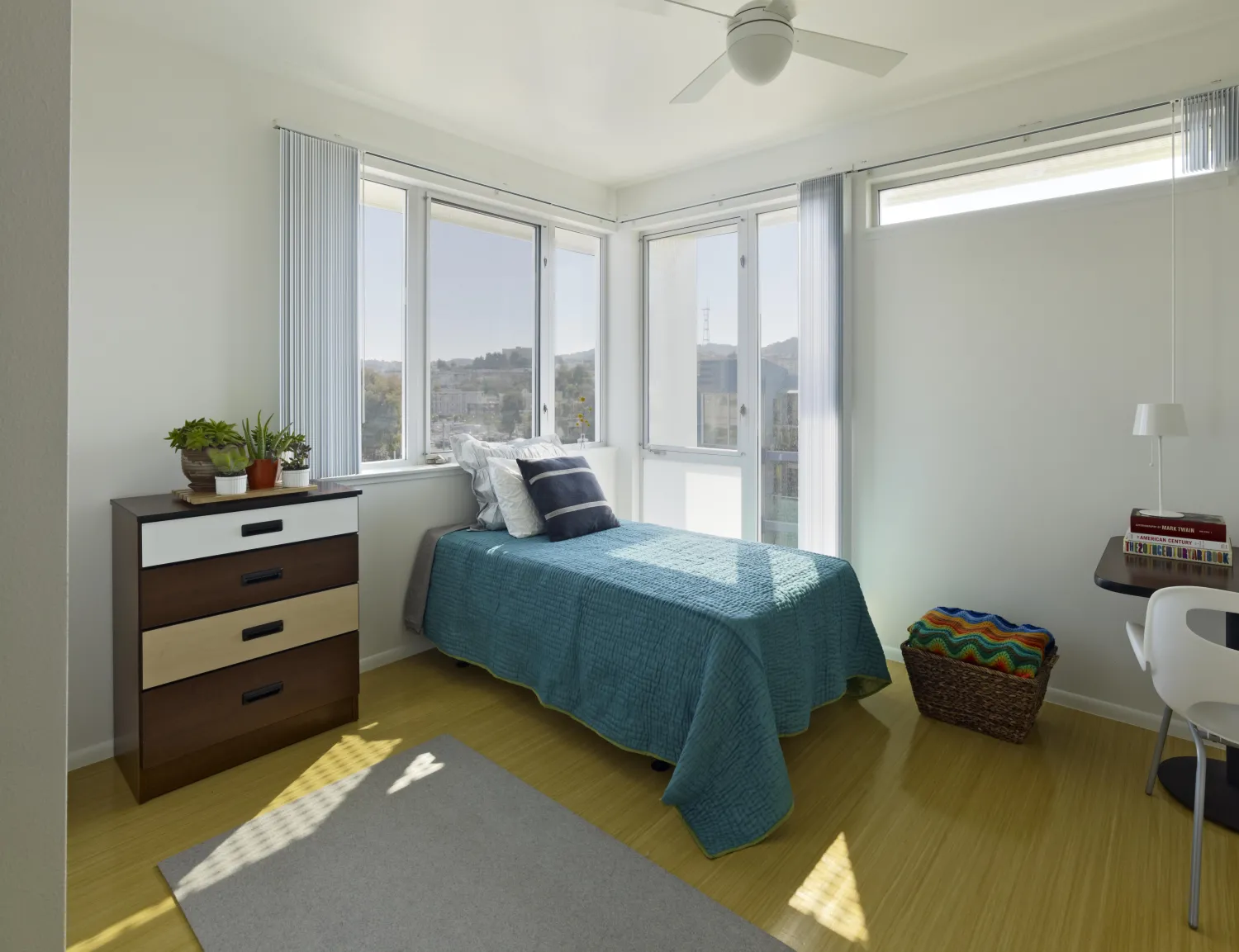 Interior of furnished studio apartment at Richardson Apartments in San Francisco.