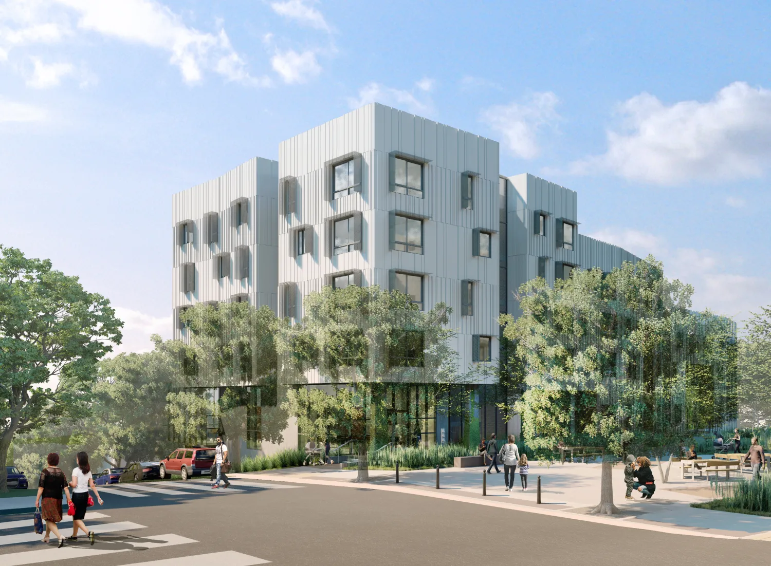 Exterior rendering of 853 building at Hunter’s View Phase 3 in San Francisco, Ca.