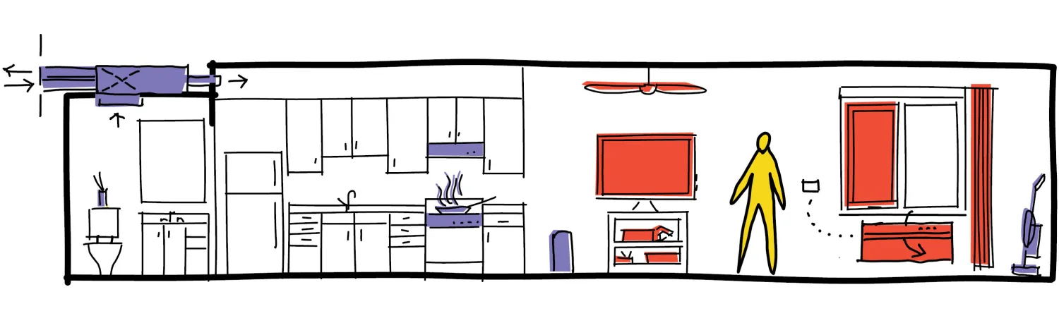 Illustration of apartment features for fire-season safety