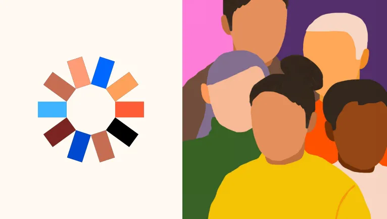 The Kelsey logo and an illustration of four people, representing people with disabilities and allies.