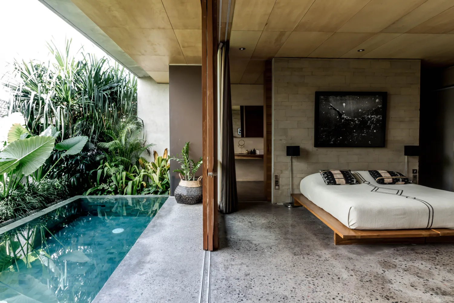 Interior of a suite with pool at The Slow hotel in Canggu, Bali.