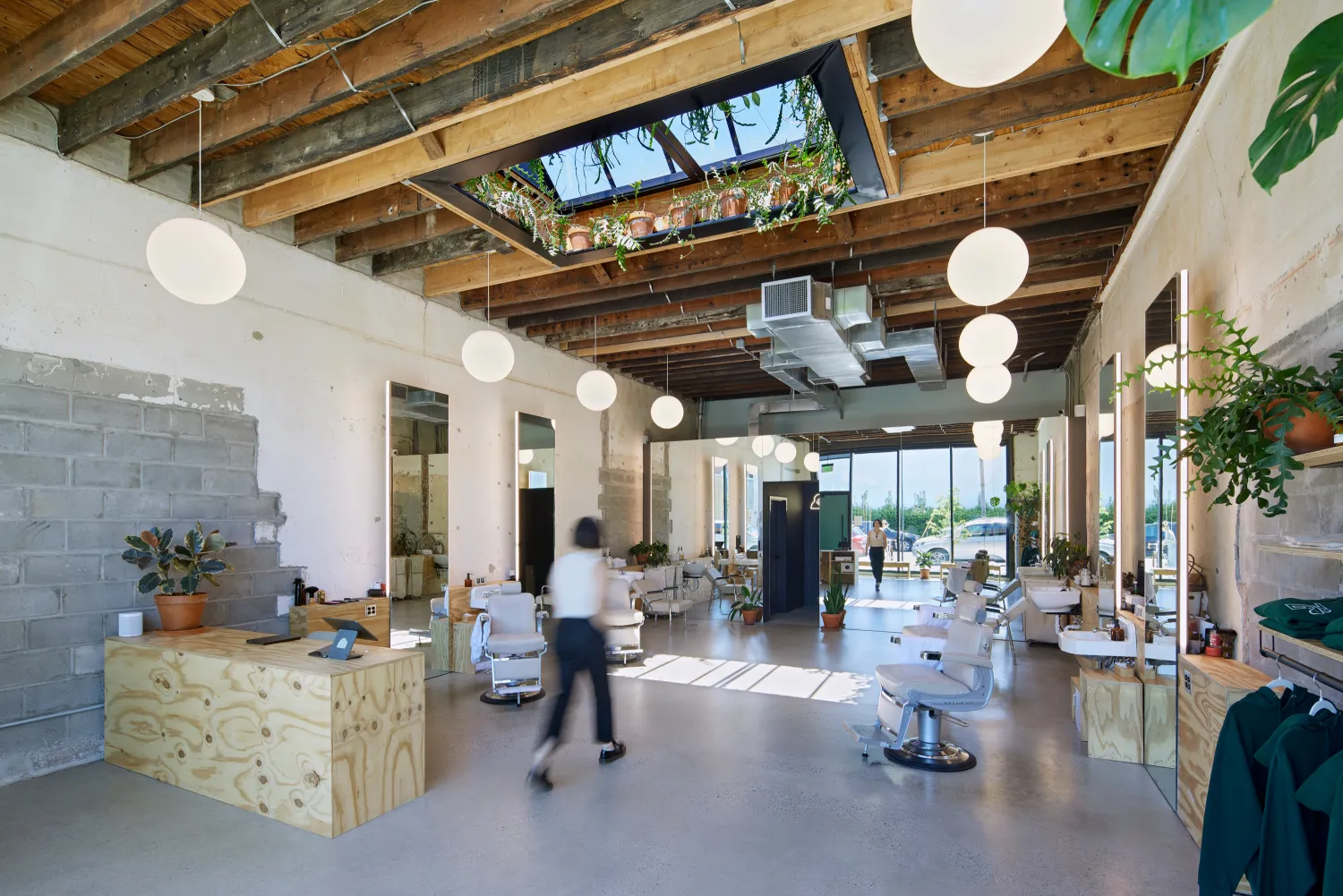 Interior view of the barbershop at the Bandsaw Building in Birmingham, Alabama.