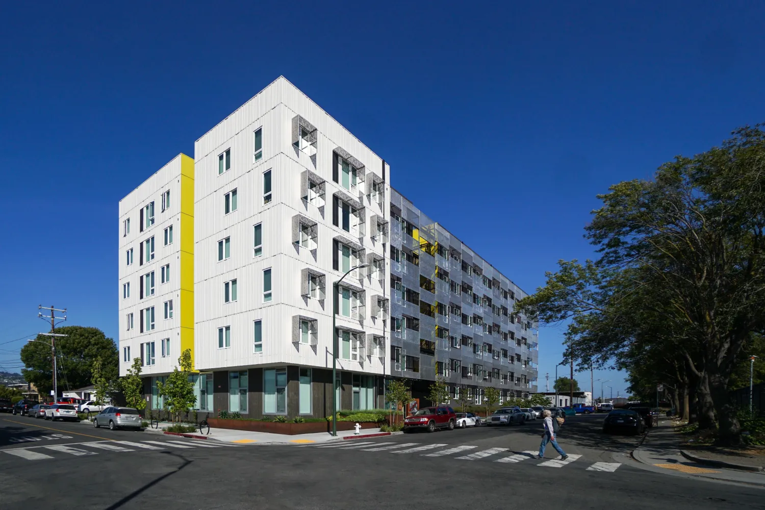 Exterior street view of Coliseum Place in Oakland, California.