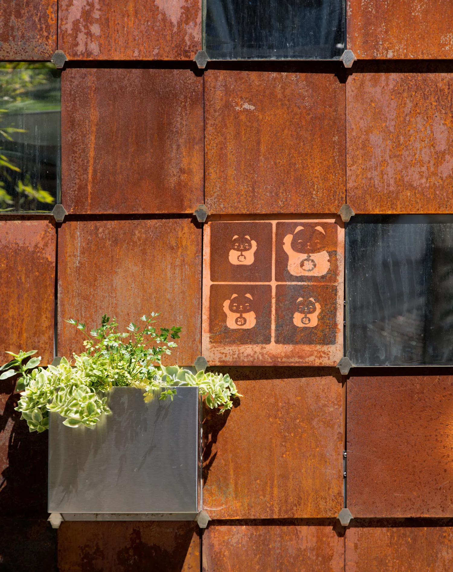 Detail of the weathering steel facade at Zero Cottage in San Francisco.