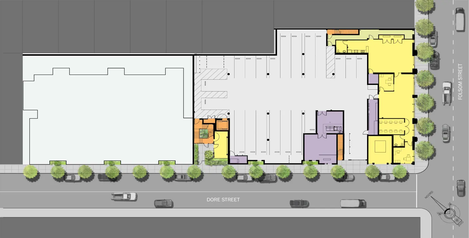 Ground floor site plan for Folsom-Dore Supportive Apartments in San Francisco, California.