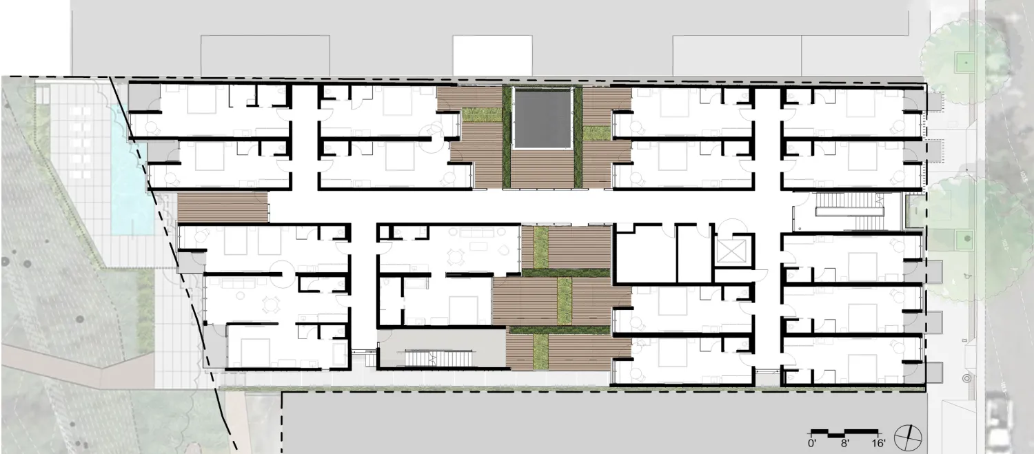 Upper level site plan for Harmon Guest House in Healdsburg, Ca.