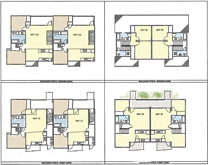 Unit floor plans for Oroysom Village in Fremont, California.