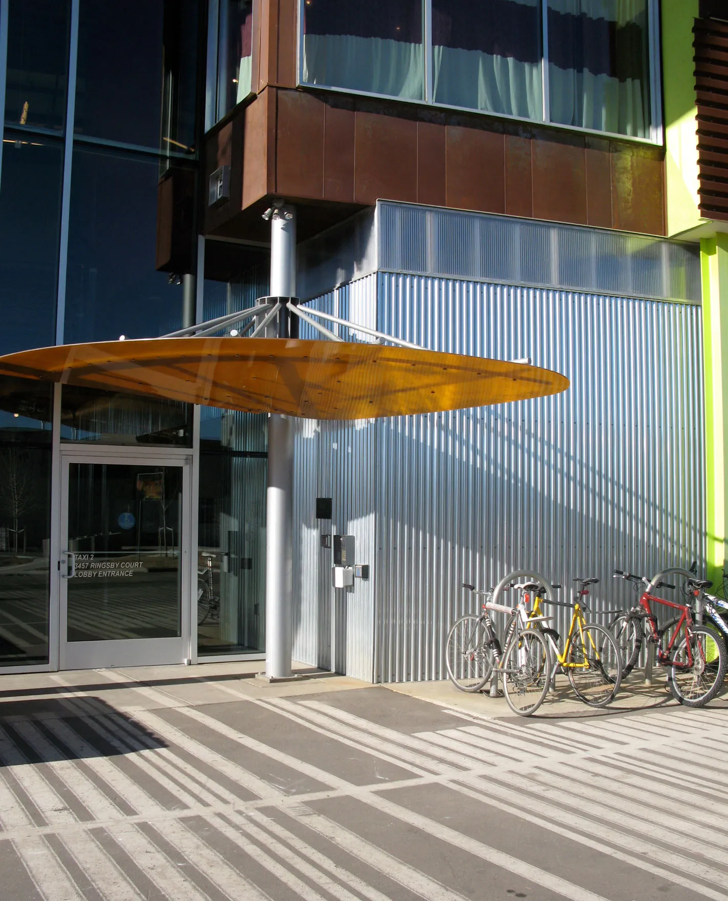 Bikes parked outside of the entrance to Taxi 2 in Denver, Colorado. 