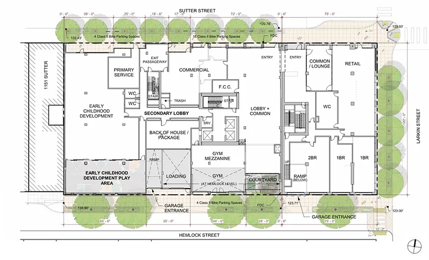 Ground level site plan for 1101 Sutter in San Francisco.