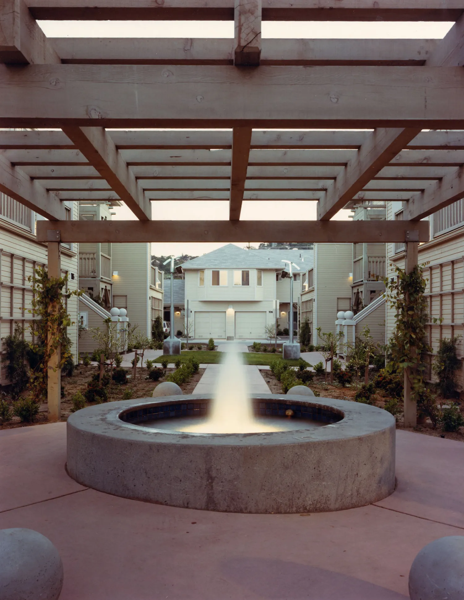 Residential fountain at Meadow Court in San Mateo, California.
