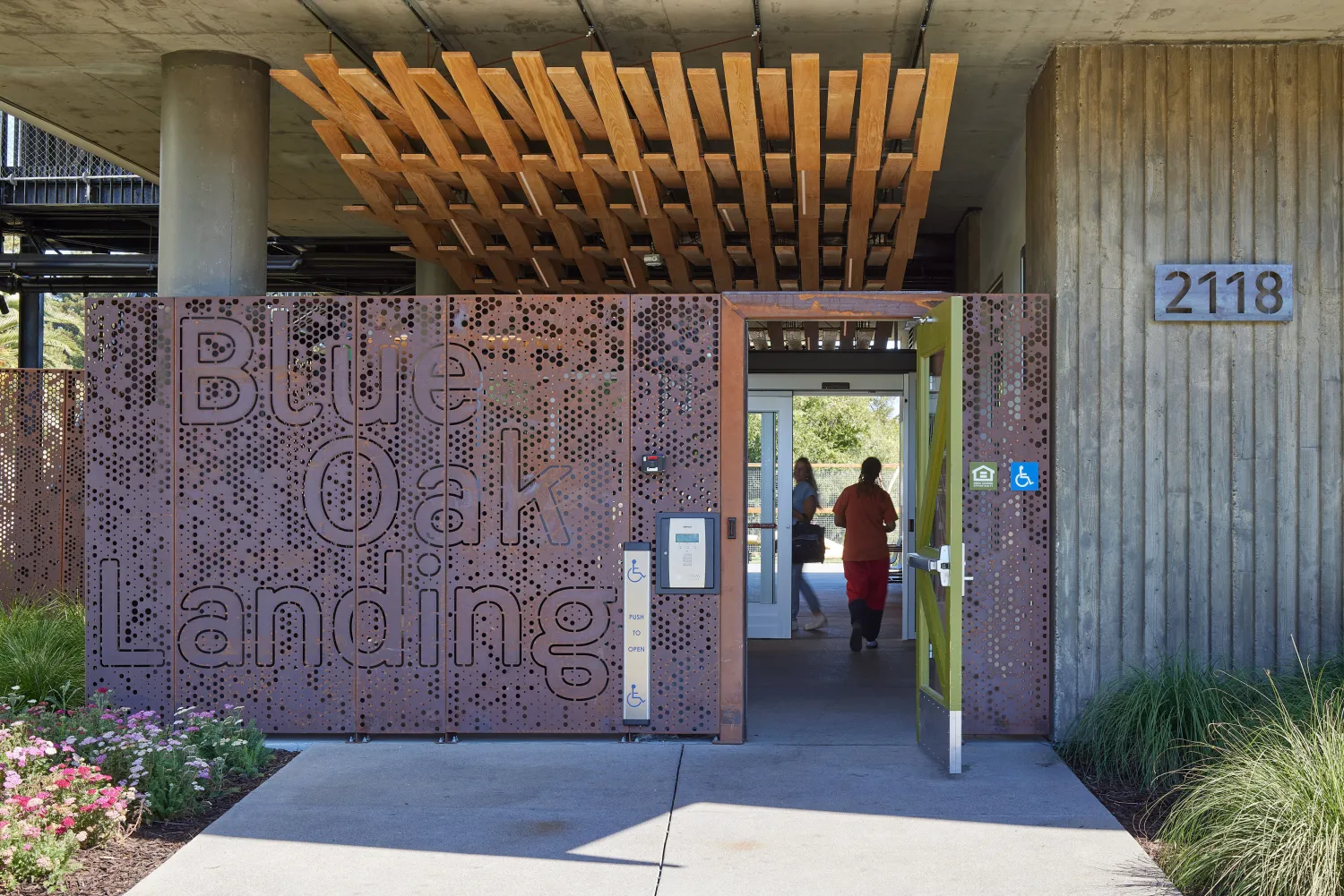 Exterior view of the entry to Blue Oak Landing in Vallejo, California.