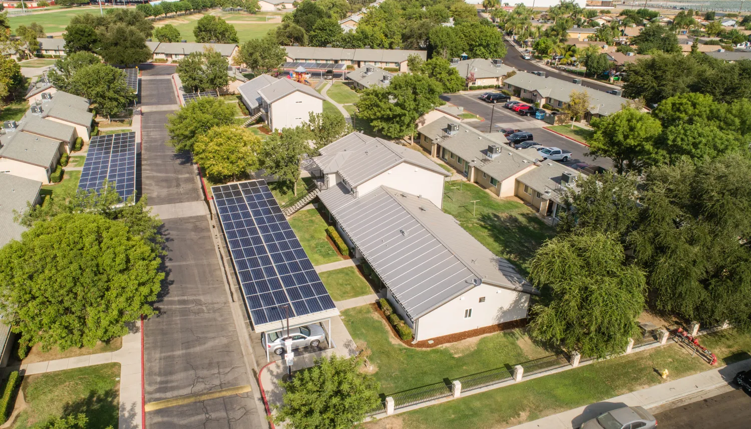 Aerial view of Vera Cruz Village in Richgrove, California.