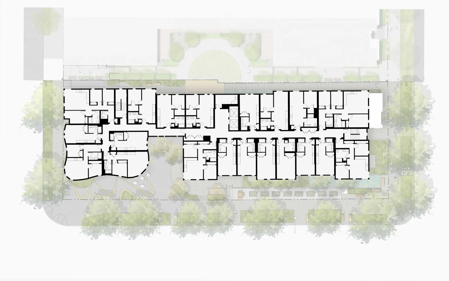 Upper floor plan for Africatown Plaza in Seattle, Washington.