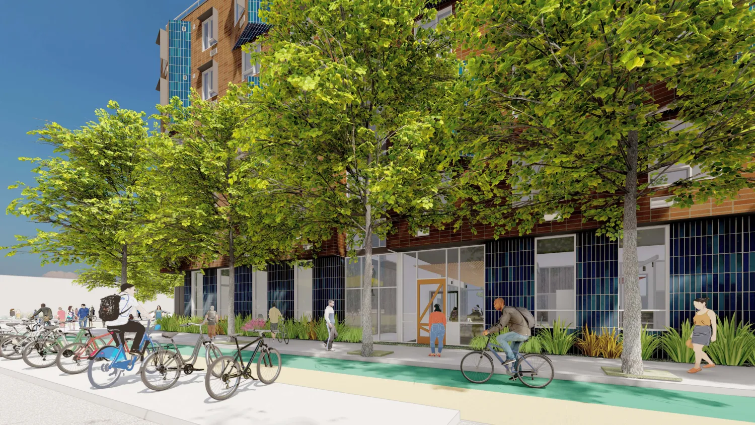 Exterior rendering for the entrance at 1633 Valencia.