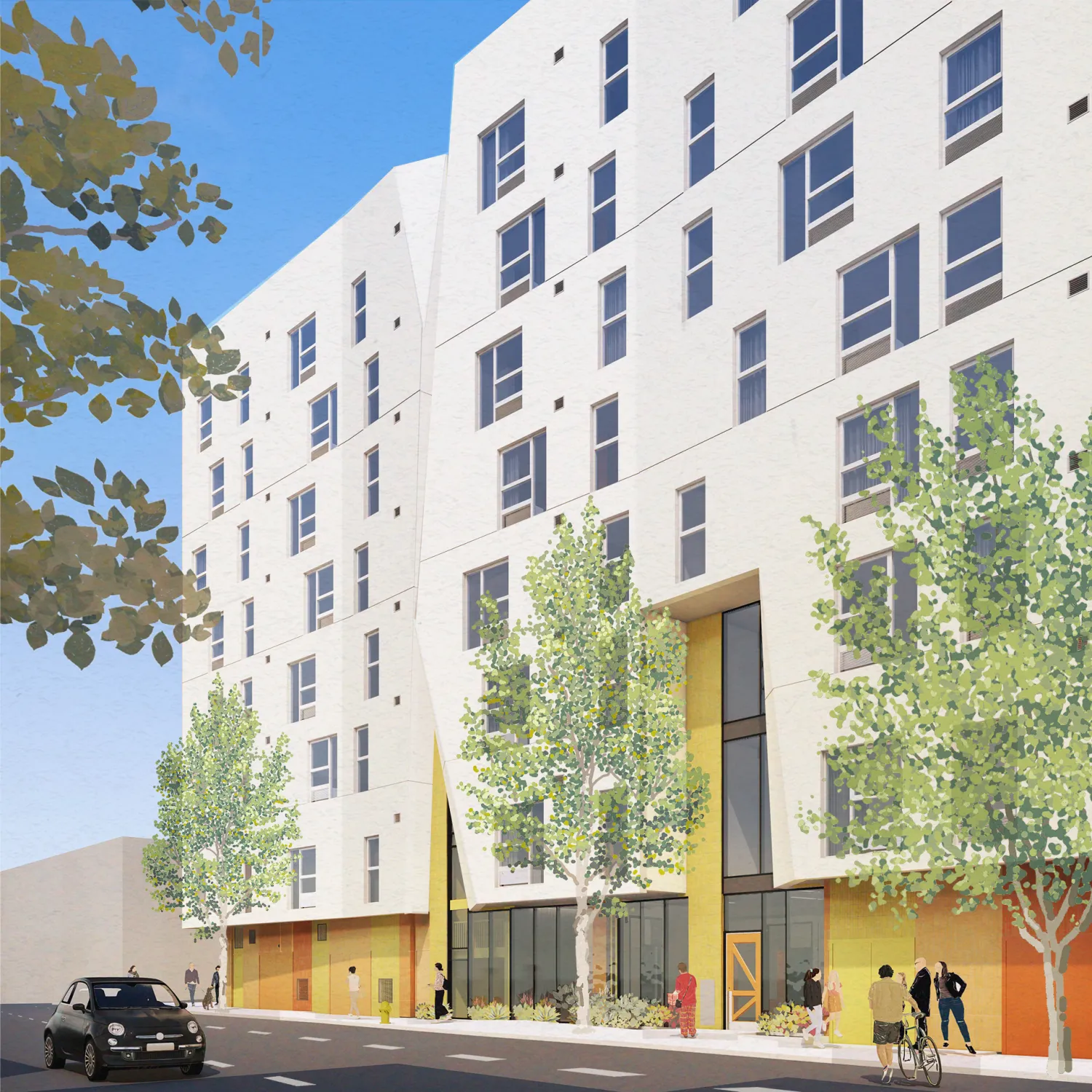 Exterior rendering of 750 Golden Gate.