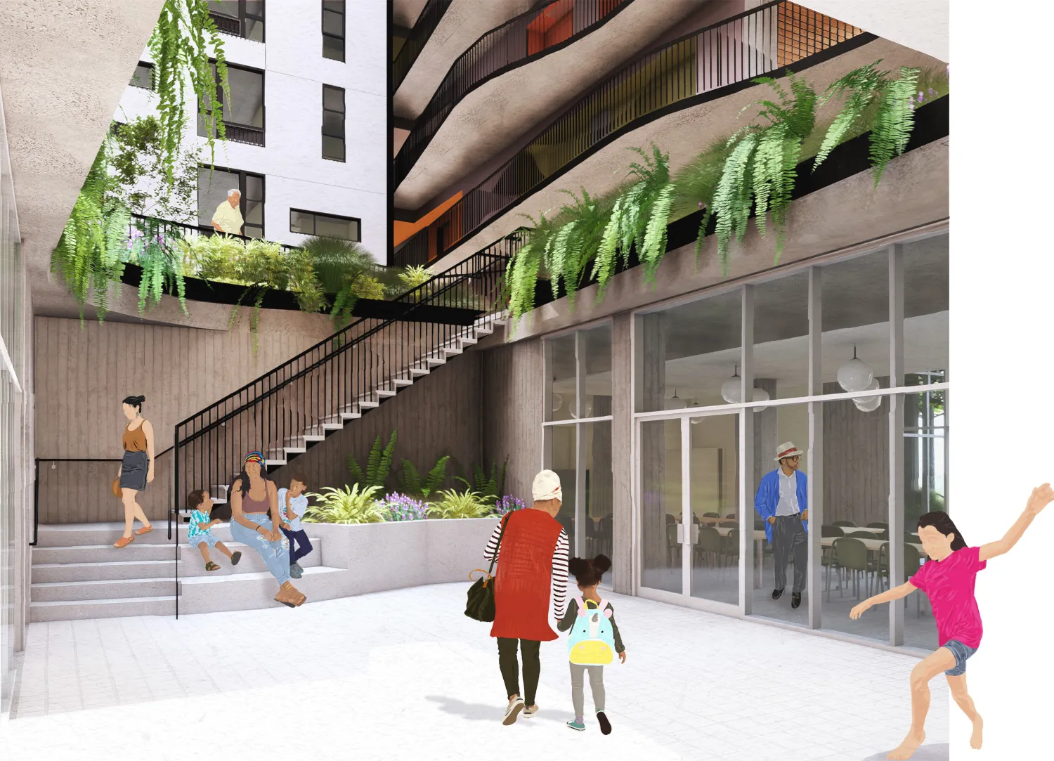 Rendering of the upper courtyard at 850 Turk.