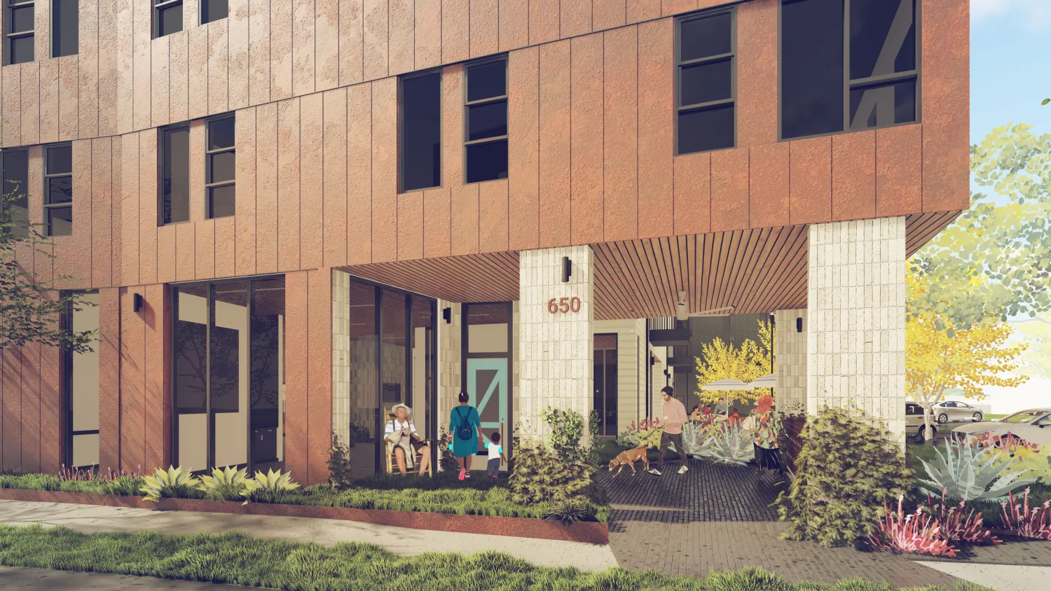 Exterior rendering of the entry to Park24 in Nashville, Tennessee. 