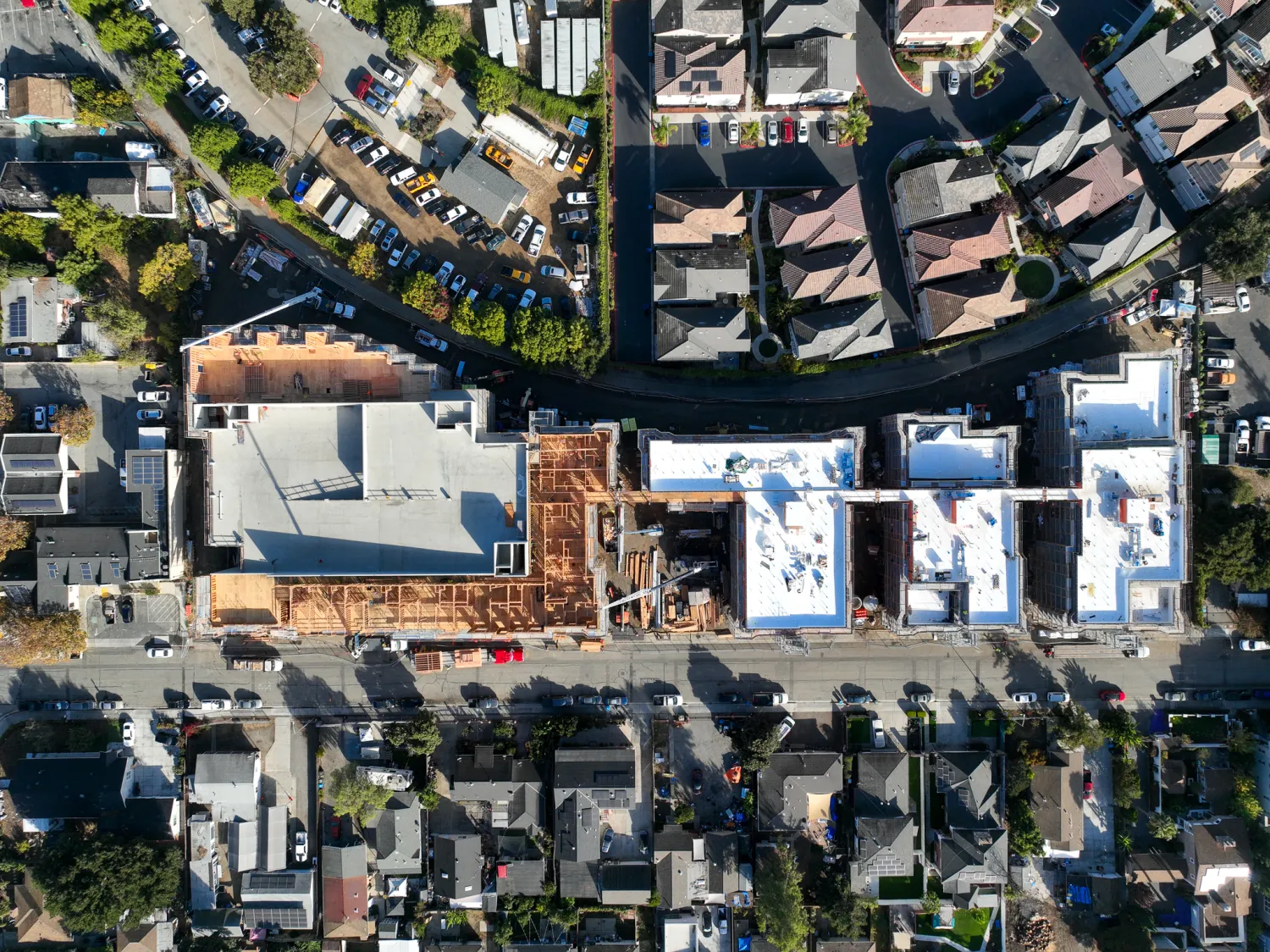 Aerial drone shot during construction phase of Colibri Commons.