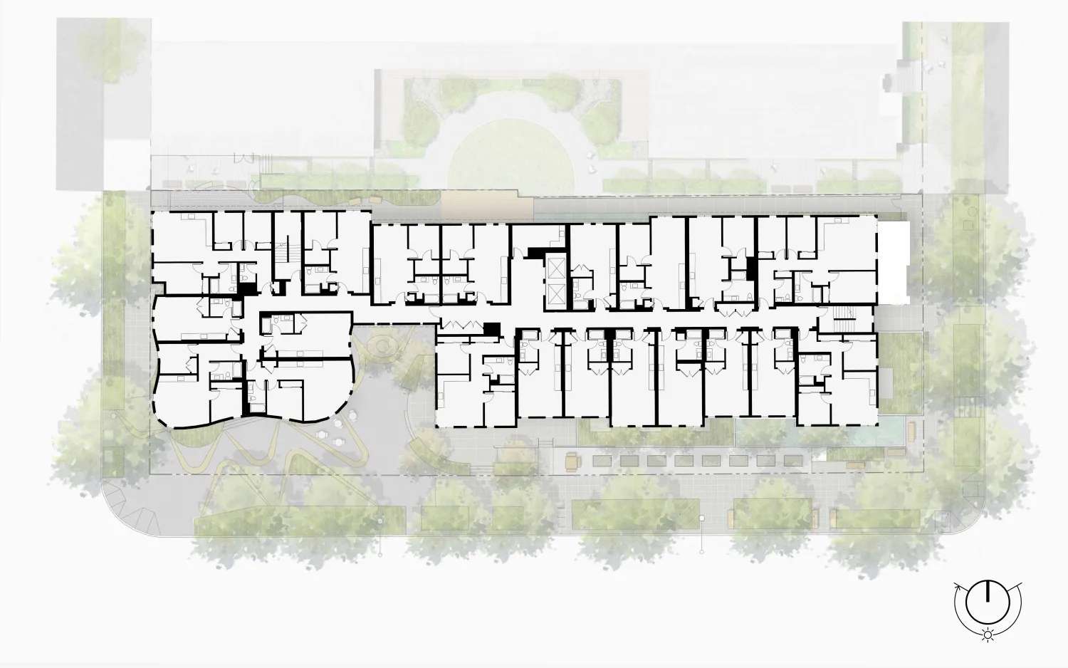 Upper floor plan for Africatown Plaza in Seattle, Washington.