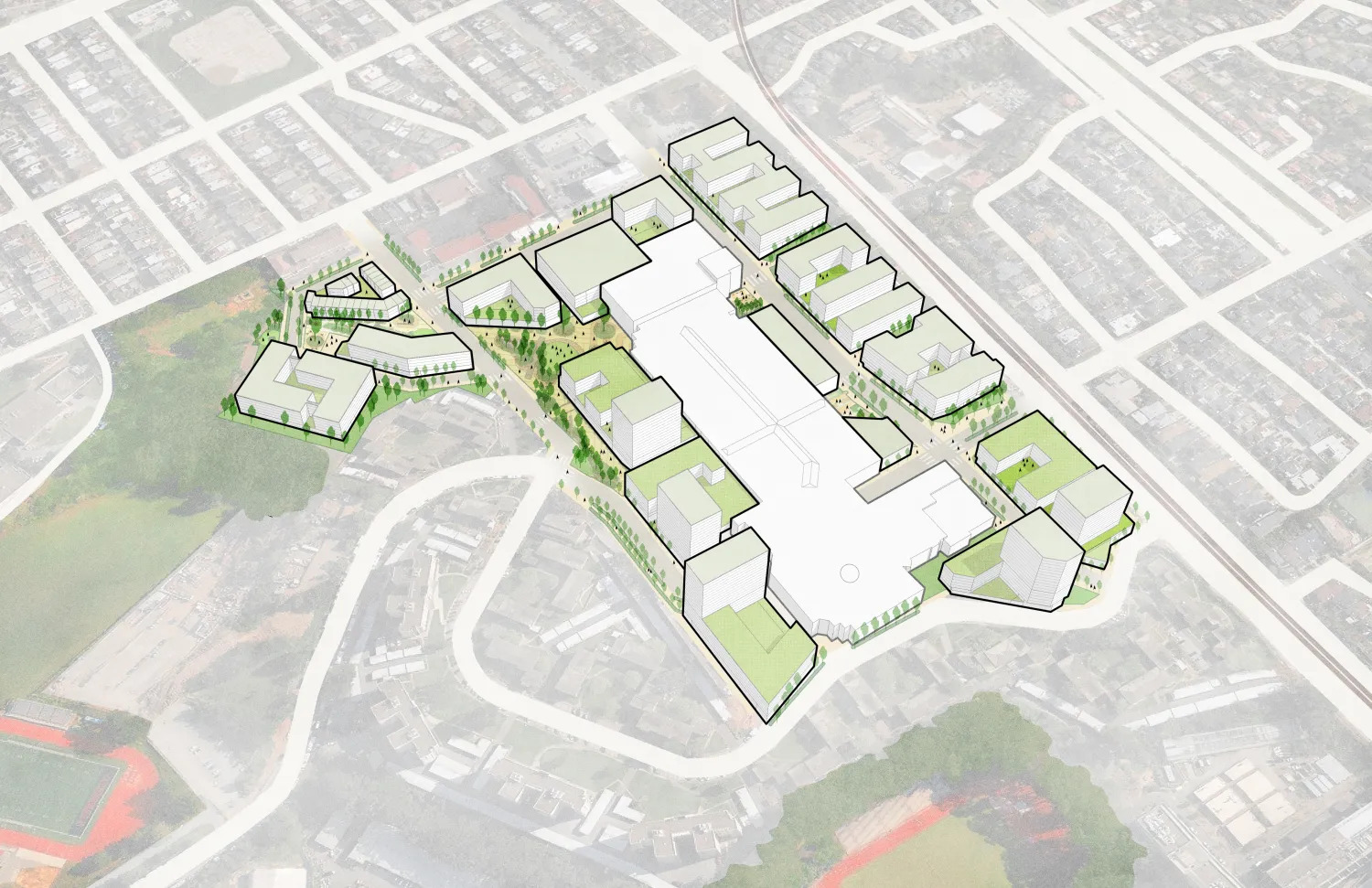 Aerial view showing range of housing types