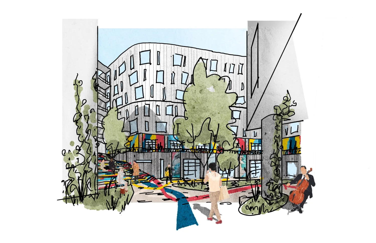 Sketch of alley between buldings