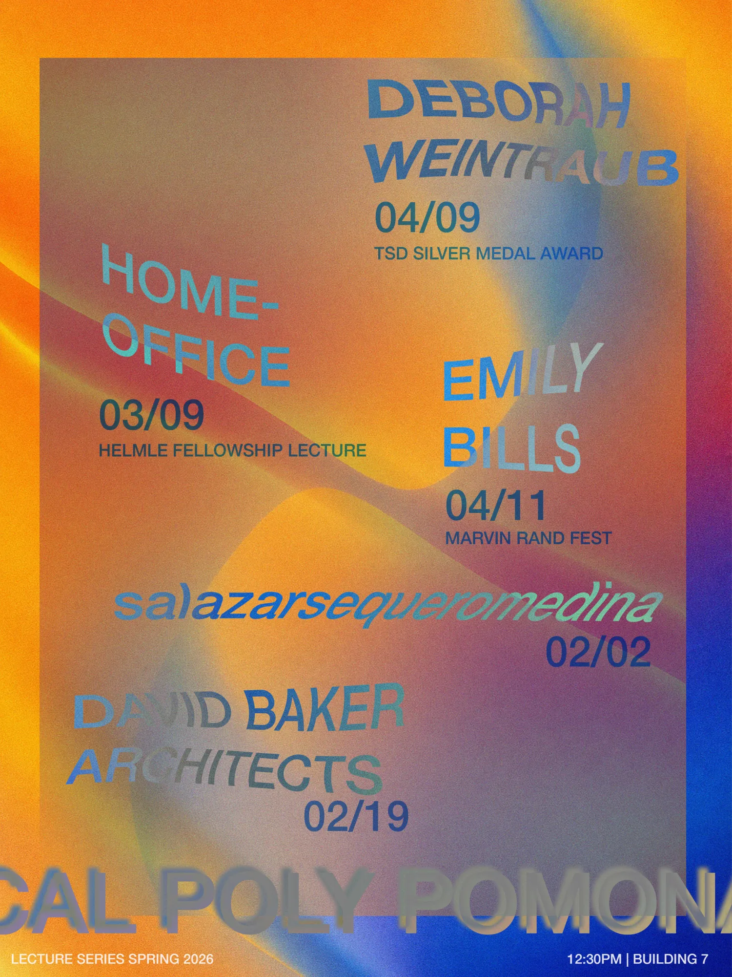 Lecture series posted in orange and blue with gray text