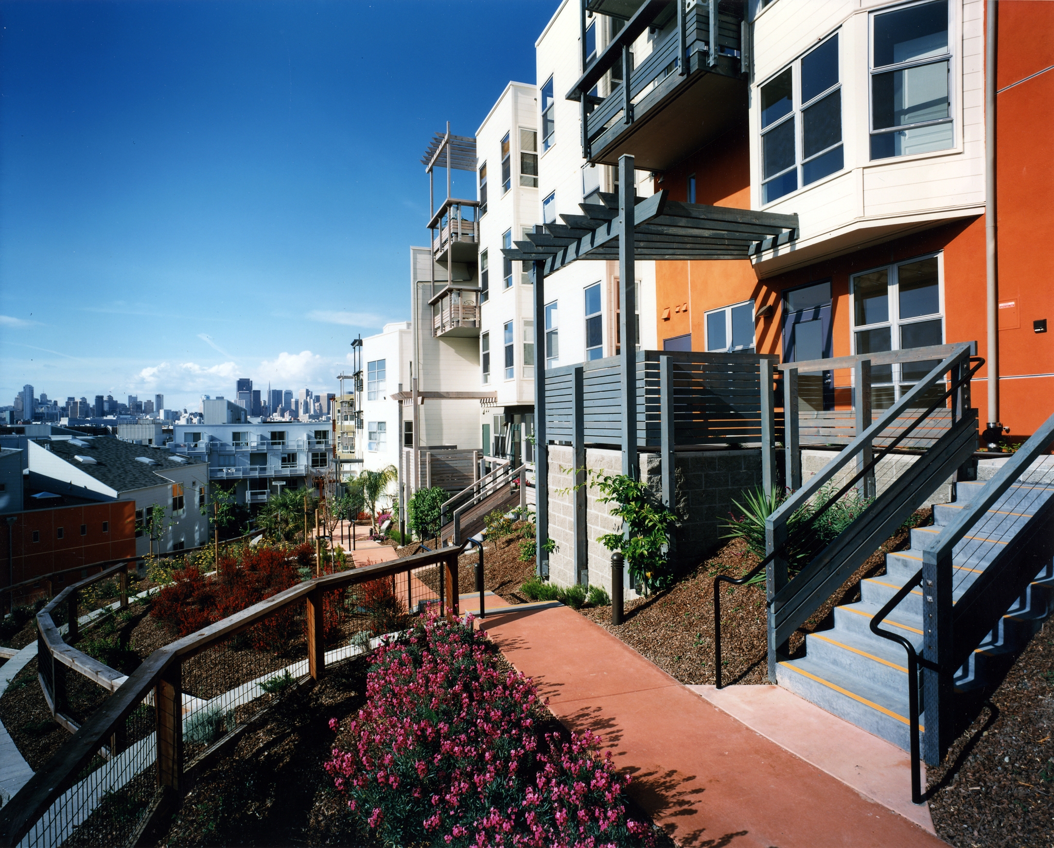 Courtyard with a view of downtown at 18th & Arkansas/g2 Lofts in San Francisco.