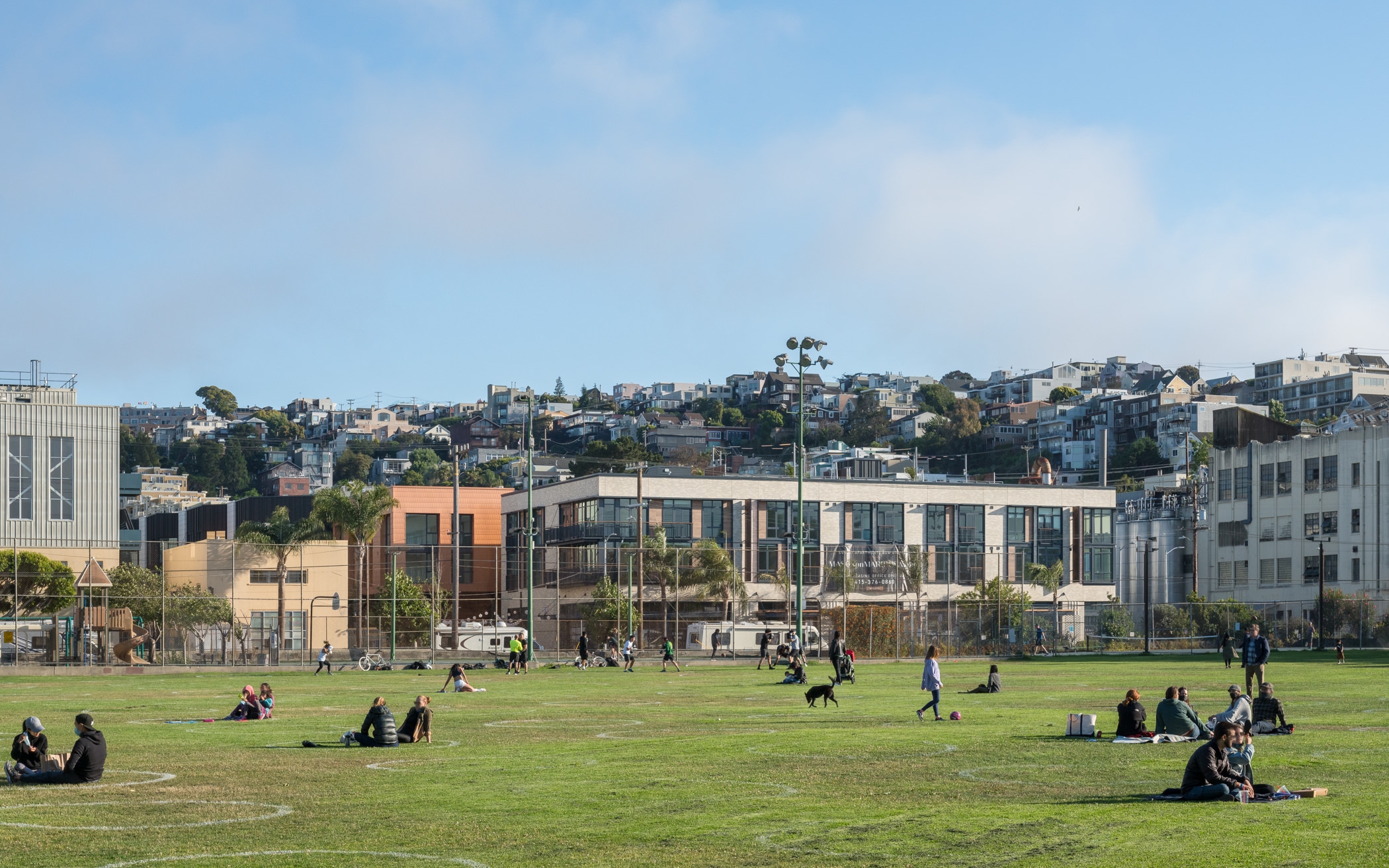 View from the adjacent park of Mason on Mariposa in San Francisco.