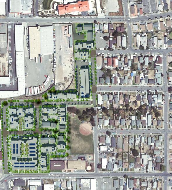 Site plan for Tassafaronga Village in East Oakland, CA. 
