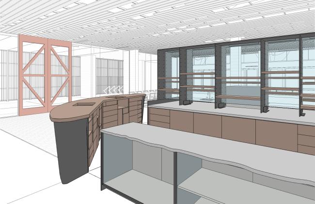 Rendering of the reception bar for h2hotel in Healdsburg, Ca.