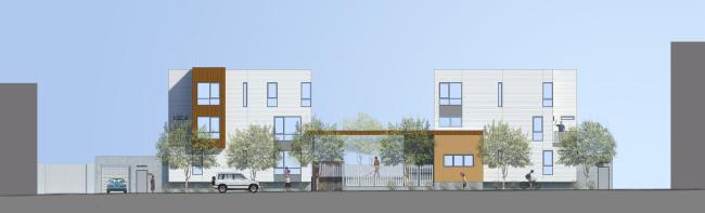 Rendering of the elevation at Turk street for Fillmore Park in San Francisco.